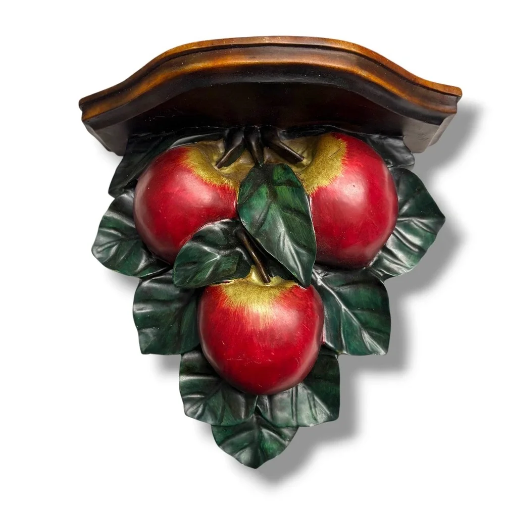 Vintage Style Red Apple Cluster Wall Corbel Shelf Kitchen Decor 3D Fruit Sconce